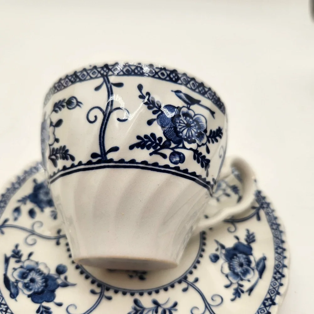 Johnson Brothers Indies Blue Ironstone Cup and Saucer Set Made in England Floral - Picture 5 of 11